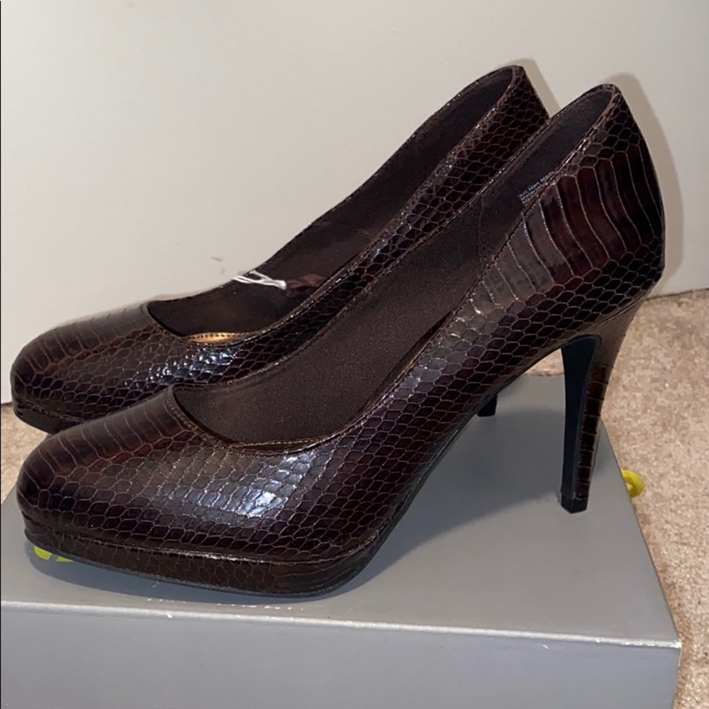 Brown snake skin heels